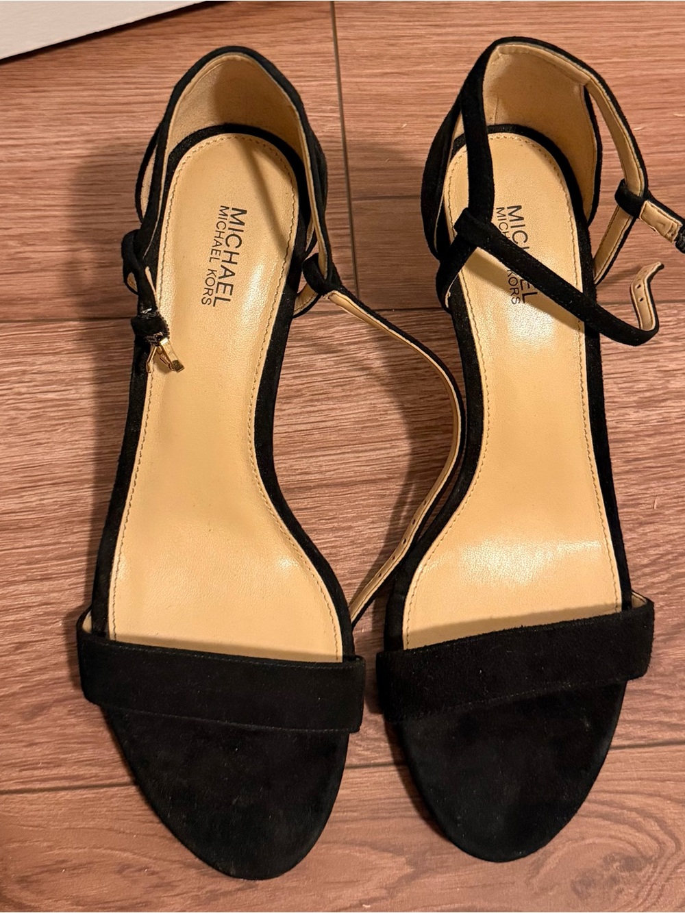 USED Michael Kors Black Suede Open-Toe Ankle-Strap Heels